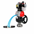 Кран шаровой DN.ru BV3232P(4pc)-SP-3WT-T-ISO-H WDVF Ду25 Ру63 стандартнопроходной, 3-ходовой Т-тип, внутренняя резьба, с пневмоприводом PA-DA-065, пневмораспределителем 4V320-10 AC220V, БКВ APL-510N EX, БПВ AFC2000 и ручным дублером MON1-250-T26-ISO