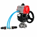 Кран шаровой DN.ru BV3232P(4pc)-SP-3WT-T-ISO-H WDVF Ду25 Ру63 стандартнопроходной, 3-ходовой Т-тип, внутренняя резьба, нержавеющая сталь AISI 316, с пневмоприводом PA-DA-065, пневмораспределителем 4V320-08 AC220V и ручным дублером MON1-250-T26-ISO