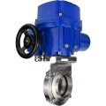 Затвор дисковый поворотный DN.ru WBV3131E-2W-W-H Ду25 Ру10 под приварку, корпус - пищевая нержавеющая сталь 304, уплотнение - EPDM, с электроприводом QT-N-005M-O2-220VAC-У1 с моментной муфтой и штурвалом