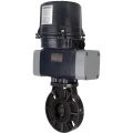Затвор дисковый поворотный DN.ru WBV4242E-2W-Fb-ISO Дн150 Ру10 межфланцевый, корпус - НПВХ, диск - НПВХ, уплотнение - EPDM, с электроприводом DN.ru QTSA-N-005EM-O0-220VAC с пружинным возвратом