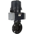 Затвор дисковый поворотный DN.ru WBV4242E-2W-Fb-ISO Дн65 Ру10 межфланцевый, корпус - НПВХ, диск - НПВХ, уплотнение - EPDM, с электроприводом DN.ru QTSA-N-003EM-O0-220VAC с пружинным возвратом
