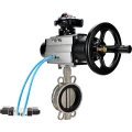 Затвор дисковый поворотный DN.ru WBV3232V-2W-Fb-H Ду150 Ру16, корпус - нержавеющая сталь 316L, диск - нержавеющая сталь 316L, уплотнение - Viton, с пневмоприводом PA-DA-105-1 двойного действия, с пневмораспределителем 4V320-10 220В, с БКВ APL-210N