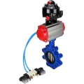 Затвор дисковый поворотный DN.ru WBV1616N-2W-Fb-H Ду65 Ру16 LUG корпус - чугун QT450, диск - чугун QT450, уплотнение - NBR, с пневмоприводом DN.ru PA-SA-105, пневмораспределителем 4V320-10 220В и БКВ APL-510N EX