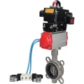 Затвор дисковый поворотный DN.ru WBV3131V-2W-Fb-H Ду65 Ру16, корпус - нержавеющая сталь 304, диск - нержавеющая сталь 304, уплотнение - VITON, с пневмоприводом DN.ru PA-SA-105, пневмораспределителем DN.ru 4V320-10 220В и БКВ DN.ru APL-410N EX