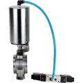 Затвор дисковый поворотный DN.ru WBV3131S-2W-W-H Ду65 Ру10 под приварку, пищевая нержавеющая сталь 304, уплотнение – Silicon, с пневмоприводом DN.ru PA-SA-85 и пневмораспределителем DN.ru 4V320-10 220В