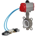 Затвор дисковый поворотный DN.ru WBV3131P-2W-Fb-H Ду65 Ру16, корпус - нержавеющая сталь 304, диск - нержавеющая сталь 304, уплотнение - PTFE, с пневмоприводом DN.ru PA-DA-065 и пневмораспределителем DN.ru 4V320-08 AC220V