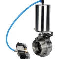 Затвор дисковый поворотный DN.ru WBV3131S-2W-T-H Ду25 Ру10 резьбовой, пищевая нержавеющая сталь 304, уплотнение – Silicon, с пневмоприводом DN.ru PA-SA-85 и пневмораспределителем DN.ru 4V320-08 220В