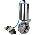 Затвор дисковый поворотный DN.ru WBV3131S-2W-T-H Ду40 Ру10 резьбовой, пищевая нержавеющая сталь 304, уплотнение – Silicon, с пневмоприводом DN.ru PA-SA-85 и пневмораспределителем DN.ru 4V320-08 220В