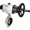 Затвор дисковый поворотный DN.ru WBV3131V-2W-Fb-H Ду150 Ру16 межфланцевый, корпус - нержавеющая сталь 304, диск - нержавеющая сталь 304, уплотнение - VITON, с пневмоприводом PA-DA-105-1 двойного действия со штурвалом