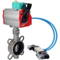 Затвор дисковый поворотный DN.ru WBV3131V-2W-Fb-H Ду65 Ру16 межфланцевый, корпус - нержавеющая сталь 304, диск - нержавеющая сталь 304, уплотнение - VITON, с пневмоприводом PA-SA-105, пневмораспределителем 4V320-08 220В и магнитным переключателем ALS200D