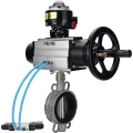 Затвор дисковый поворотный DN.ru WBV3232N-2W-Fb-H Ду150 Ру16, корпус - нержавеющая сталь 316L, диск - нержавеющая сталь 316L, уплотнение - NBR, с пневмоприводом PA-DA-105-1 двойного действия, с пневмораспределителем 4V320-10 220В, с БКВ APL-510N EX