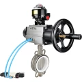 Затвор дисковый поворотный DN.ru WBV3232P-2W-Fb-H Ду125 Ру16, корпус - нержавеющая сталь 316L, диск - нержавеющая сталь 316L, уплотнение - PTFE, с пневмоприводом PA-DA-105-1 двойного действия, с пневмораспределителем 4V320-08 220В, с БКВ APL-510N EX