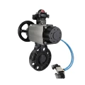 Затвор дисковый поворотный DN.ru WBV4242E-2W-Fb-ISO Дн100 Ру10 межфланцевый, корпус - НПВХ, диск - НПВХ, уплотнение - EPDM, с пневмоприводом PA-DA-105-1, пневмораспределителем 4V320-10 AC220V и БКВ APL-210N