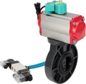 Затвор дисковый поворотный DN.ru WBV4242E-2W-Fb-ISO Дн150 Ру10 межфланцевый, корпус - НПВХ, диск - НПВХ, уплотнение - EPDM, с пневмоприводом PA-SA-105, пневмораспределителем 4V320-10 220В и магнитным переключателем ALS200D