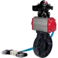Затвор дисковый поворотный DN.ru WBV4242E-2W-Fb-ISO Дн150 Ру10 межфланцевый, корпус - НПВХ, диск - НПВХ, уплотнение - EPDM, с пневмоприводом PA-SA-105, пневмораспределителем 4V320-08 220В и БКВ APL-210N