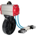 Затвор дисковый поворотный DN.ru WBV4242E-2W-Fb-ISO Дн80 Ру10 межфланцевый, корпус - НПВХ, диск - НПВХ, уплотнение - EPDM, с пневмоприводом PA-DA-052 и пневмораспределителем 4V320-08 220В