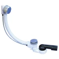 Сифон для ванны плоский HL HL555N Дн40x1 1/2″ полуавтоматический, подключение к канализации 40/50 мм переходная трубка 10°, выпуск для ванной 1 1/2″, длина перелива - 57 мм, хром