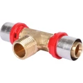 Тройник TIEMME Ду20x3/4''x20 Ру10 с наружной резьбой для металлопластиковых труб прессовой, корпус - латунь