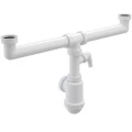 Сифон для кухонной мойки с двумя чашами бутылочный Alca Plast A448P-DN50/40 1 1/2″х40/50 с отводом (штуцером), без выпуска