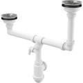 Сифон для кухонной мойки с двумя чашами бутылочный Alca Plast A454P 3 1/2″х40/50 с отводом (штуцером), с нержавеющей решеткой
