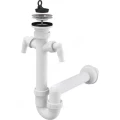 Сифон для кухонной мойки трубный Alca Plast A820-DN40 1 1/2″х40 с прямой трубкой 40, с 2-мя отводами (штуцерами), с нержавеющей решеткой