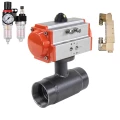 Кран шаровой ALSO КШ.М.П.Р.015.40-01 1/2″ Ду15 Ру40 полнопроходной, внутренняя резьба, корпус - сталь 20, уплотнение - PTFE, управление - пневмопривод DN.ru-PA-DA-052 с пневмораспределителем DN.ru-4V320-08 220 В и блоком подготовки воздуха AFC2000