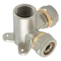 Тройник ALTSTREAM Дн16x1/2″х16 Ру20 для металлопластиковых труб, переходной с креплением, трехосевой, присоединение компрессионное/внутренняя резьба, корпус – никелированная латунь