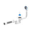 Сифон для ванны плоский АНИ Пласт Е055 1 1/2″x40 с пробкой на цепочке с  с гофрой 40х50, с нержавеющей решеткой