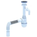 Сифон для умывальника/мойки АНИ Пласт Ани C0305 1 1/2″x40 бутылочный, с гофрой 40х40 мм, отводом (штуцером), выпуск с нержавеющей решеткой диаметром 70 мм