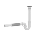 Сифон для умывальника АНИ Пласт DB1015 1 1/4″x32 трубный, с гофрой 32х32/40 мм, выпуском с нержавеющей решеткой диаметром 65 мм
