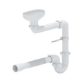 Сифон трубный АНИ Пласт DR5015 Дн40x40, смещенный, с разрывом струи, с гофрой 40х40/50мм, выпуск с овальной приемной воронкой размерами 170х90 мм