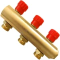 Коллектор Апогей КЛА20-50-12-K 3/4″ Ду20 Ру10 выходов 2, присоединение - наружная резьба 1/2″ межосевое расстояние 50 мм, с запорными клапанами, корпус-латунь, цвет-красный