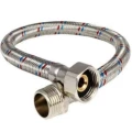 Гибкая подводка для воды AQUALINE Ру10 со стальной накидной гайкой 1/2″ и латунным штуцером с резьбой 1/2″, корпус - нержавеющая оплетка, длина - 0.3м, гайка-штуцер, резьба внутренняя-наружная