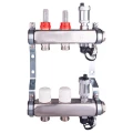 Коллекторная группа AQUALINK для теплых полов и отопления из нержавеющей стали 1″ Ду25 Ру10 2x3/4″ с расходомерами и регулирующими клапанами, автоматическими воздухоотводчиками и дренажными клапанами