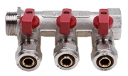 Коллектор для МП труб AQUALINK 3/4″ Ду20 Ру10 2 отвода Дн16 внутренняя/наружная резьба с шаровыми кранами и евроконусом