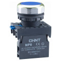 Кнопка CHINT NP8-10BN/6 нажимная плоская, с самовозвратом, контакт 1НО, IP65, цвет – синий