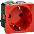 Розетка Daccord 45х45 4525055 с заземляющим контактом, c защитной шторкой, с безвинтовым зажимом (2 модуля), цвет - красный