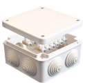 Коробка распределительная E.p.plast 105x105x56 IP54 10А 7 выходов, для открытой проводки 4 гермоввода, крышка с винтовым креплением, белая