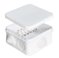 Коробка распределительная E.p.plast 75x75x45 IP54 10А 7 выходов, для открытой проводки 3 гермоввода, крышка защелкивающаяся, цвет - белый