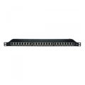Патч-панель DKC FTP 19″ экранированная, 24 порта RJ45, категория - 6, высота - 0.5U, цвет - черный