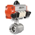 Кран шаровой DN.ru BV3232P(2pc)-FP-T-ISO-H Ду80 Ру40 полнопроходной, внутренняя резьба, нержавеющая сталь 316, уплотнение - PTFE, с пневмоприводом PA-DA-083, пневмораспределителем 4V320-08 220В