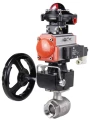 Кран шаровой DN.ru BV3232P(2pc)-FP-T-ISO-H Ду50 Ру63, полнопроходной внутреннняя резьба, нержавеющая сталь SS316, уплотнение - PTFE, с пневмоприводом PA-DA-065, с пневмораспределителем 4V320-08 220В, с БКВ APL-210N, с ручным дублером MON1-250-T26-ISO
