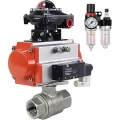 Кран шаровой DN.ru BV3232P(2pc)-FP-T-ISO-H Ду15 Ру63, полнопроходной внутреннняя резьба, нержавеющая сталь SS316, PTFE, с пневмоприводом PA-SA-052 с возвратными пружинами, с пневмораспределителем 4V320-08 220В, с БКВ APL-410N EX, с БПВ AFC2000