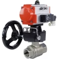 Кран шаровой DN.ru BV3232P(2pc)-FP-T-ISO-H Ду25 Ру63, полнопроходной внутреннняя резьба, нержавеющая сталь SS316, уплотнение - PTFE, с пневмоприводом PA-DA-052, с пневмораспределителем 4V320-08 220В, с ручным дублером MON1-250-T26-ISO