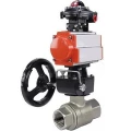 Кран шаровой DN.ru BV3232P(2pc)-FP-T-ISO-H Ду40 Ру63 полнопроходной, внутренняя резьба, нержавеющая сталь 316, уплотнение - PTFE, с пневмоприводом PA-DA-065, БКВ APL-210N, ручным дублером MON1-250-T26-ISO