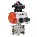 Кран шаровой DN.ru BV3232P(3pc)-FP-W-ISO-H Ду25 Ру63, полнопроходной под приварку, нержавеющая сталь SS316, уплотнение - PTFE, с пневмоприводом PA-DA-052 двойного действия, с пневмораспределителем 4V320-08 220В, с БКВ APL-410N EX