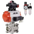 Кран шаровой DN.ru BV3232P(3pc)-FP-W-ISO-H Ду15 Ру63, полнопроходной под приварку, нержавеющая сталь SS316, уплотнение - PTFE, с пневмоприводом PA-DA-052 двойного действия, с пневмораспределителем 4V320-10 220В, с БКВ APL-410N EX, с БПВ AFC2000