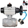 Кран шаровой DN.ru BV3232P(4pc)-SP-3WL-T-ISO-H WDVF Ду65 Ру40 стандартнопроходной, 3-ходовой L-тип, внутренняя резьба, нержавеющая сталь AISI 316, PTFE, с пневмоприводом PA-DA-105-1, пневмораспределителем 4V320-10 220В, БКВ APL-410N EX и БПВ AFC2000