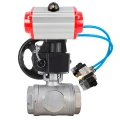 Кран шаровой DN.ru BV3232P(4pc)-SP-3WL-T-ISO-H WDVF Ду32 Ру63 стандартнопроходной, 3-ходовой L-тип, внутренняя резьба, нержавеющая сталь AISI 316, с пневмоприводом PA-DA-083, пневмораспределителем 4V320-08 220В и ручным дублером MON1-250-T26-ISO