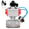 Кран шаровой DN.ru BV3232P(4pc)-SP-3WT-T-ISO-H WDVF Ду25 Ру63 стандартнопроходной, 3-ходовой Т-тип, внутренняя резьба, нержавеющая сталь AISI 316, PTFE, с пневмоприводом PA-DA-065, пневмораспределителем 4V320-10 220В, БКВ APL-210N и БПВ AFC2000
